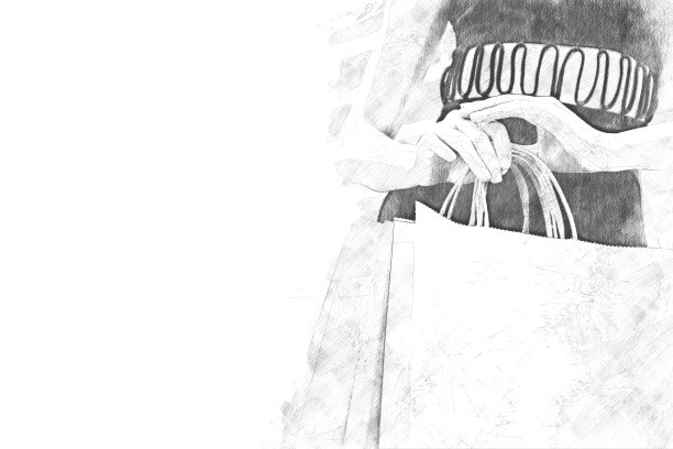 美丽的亚洲女人在网上购物，并得到折扣促销销售水彩画背景。图片下载