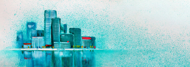 城市摩天大楼的抽象画。图片下载