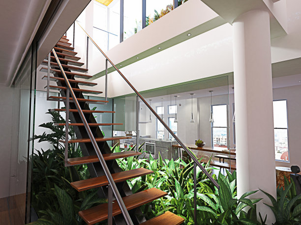 复式家庭楼梯的3d渲染图片下载