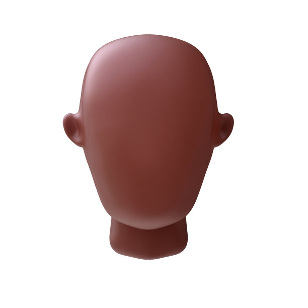 真实的卡通人的头形成孤立的白色背景。人物的身体元素。黑色的皮肤。3 d演示。图片下载