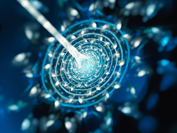 发光的量子束武器击中了蓝色目标图片下载