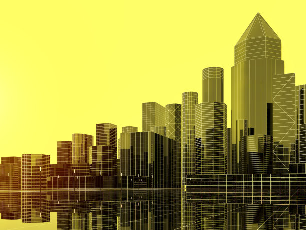 金色城市与黄色天空复制空间3d渲染图片下载