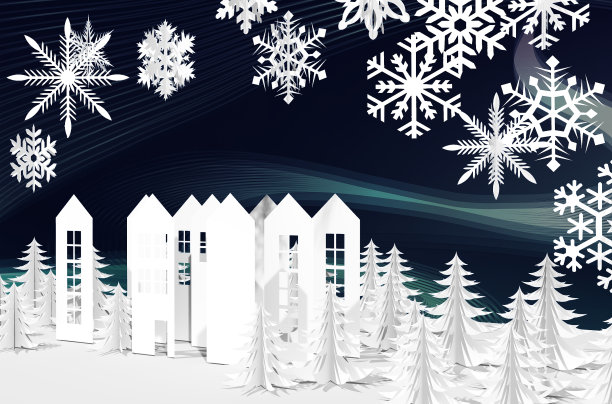 村子里冬天的剪纸风格图片下载