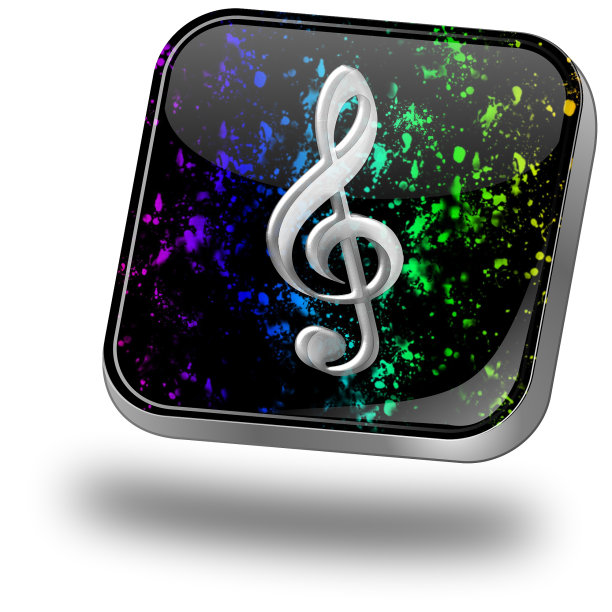 音乐按钮与谱号- 3D插图图片下载