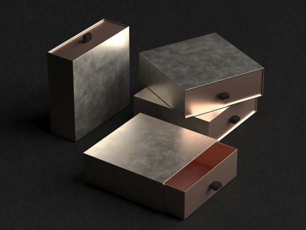 优雅的打开皮革和金色礼盒模型上的黑色背景。高档产品的豪华包装盒。空开的方盒子。3 d渲染。图片下载