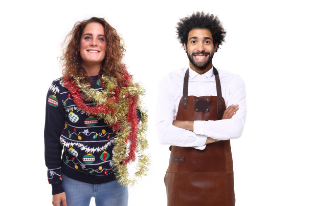 一群带着食物的圣诞老人图片下载