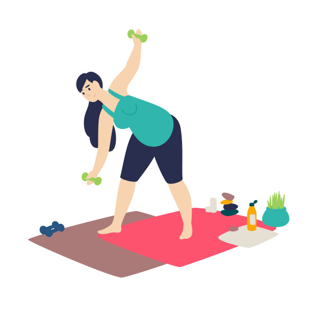 孕妇做体操，扁平卡通风格。在家上体育课，准妈妈练习瑜伽，健康的生活方式，线上运动，banner，海报图片下载