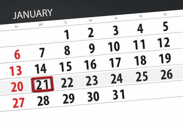 日历计划2019年1月，截止日期，21日，周一图片下载