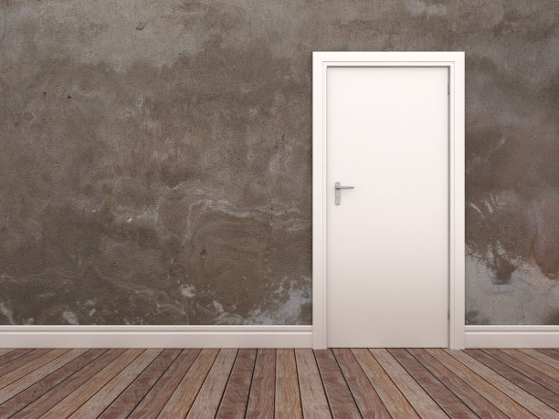 关闭的门在房间- 3D渲染素材图片