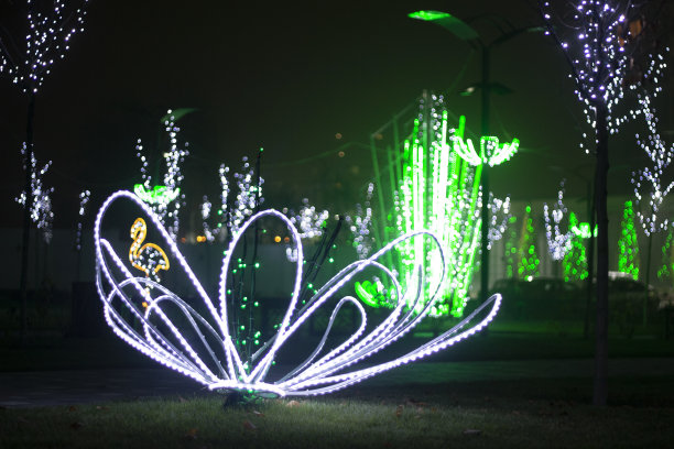 冬季公园里的霓虹灯。以各种动物的形式出现。图片下载