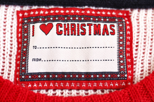 圣诞毛衣领口上的名牌。图片下载