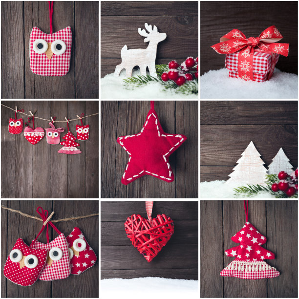 木头背景上的圣诞照片拼贴图片下载