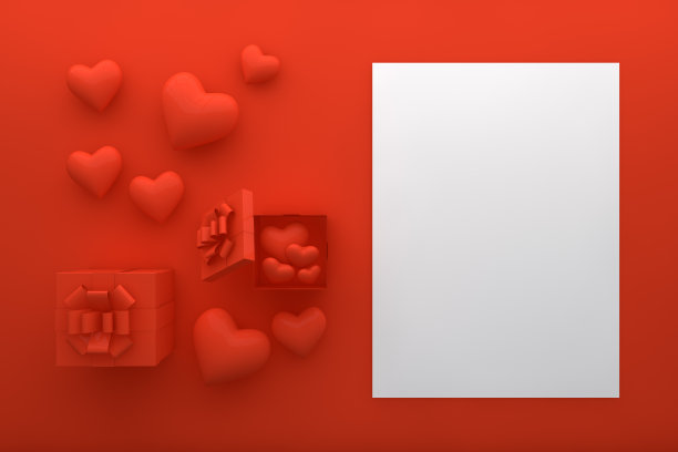 礼物盒，心和空的贺卡，情人节的概念图片下载