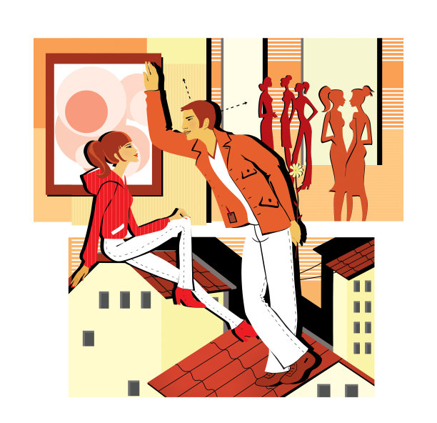 在派对上调情，坐在屋顶上。图片下载