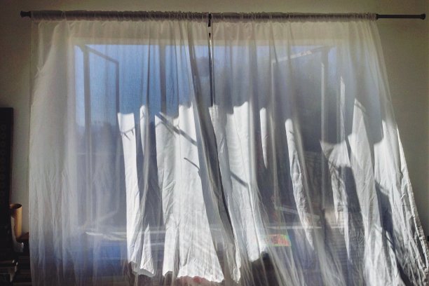 春风中的丝绸窗帘图片下载