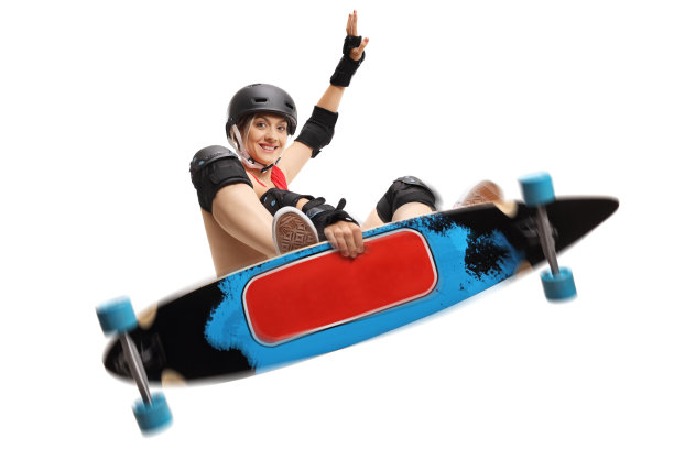 用长板跳高的年轻女子滑冰运动员图片下载