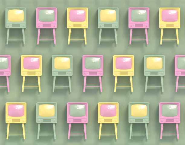 无缝纹理与旧复古电视在淡绿色背景上柔和的颜色。柔和的颜色。图片下载