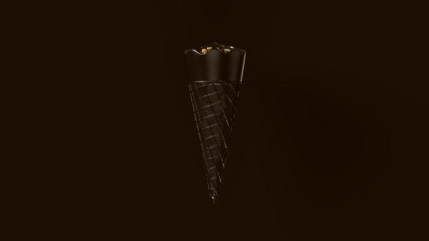 黑色冰淇淋，黑色蛋筒和金色巧克力片图片下载