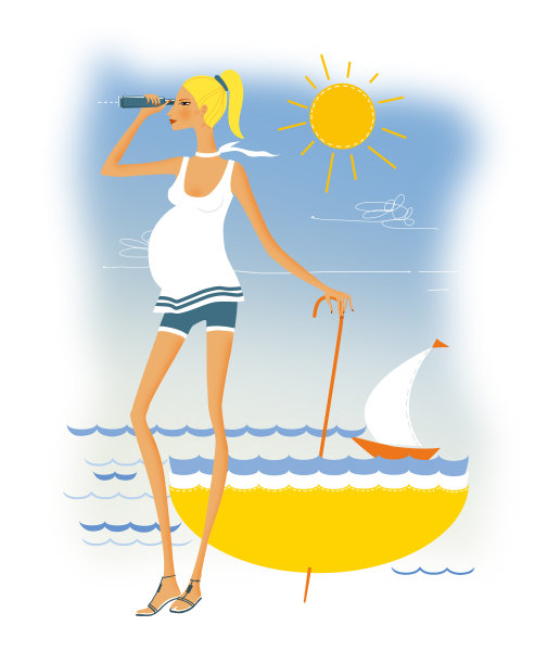 一位孕妇正站在海边图片下载