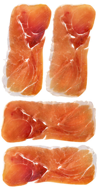 4片美味火腿熏猪肉火腿孤立在白色背景图片下载