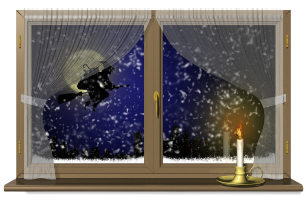 万圣节女巫与窗户蜡烛- 3D插图图片下载