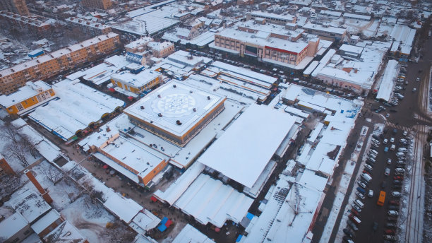 市中心广场上的市场建筑鸟瞰图。图片下载