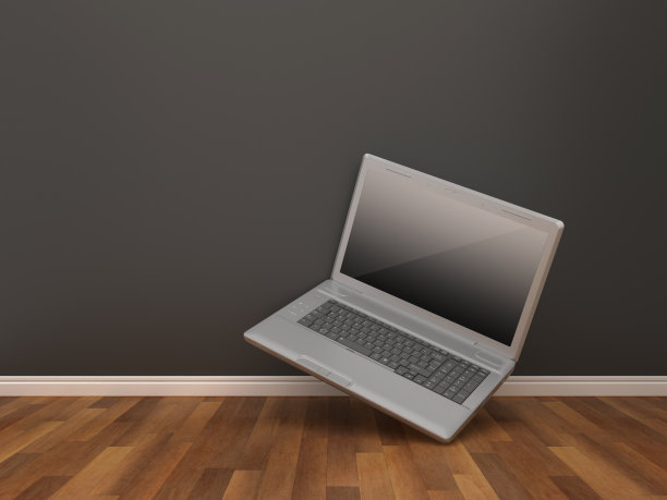 木地板上的电脑笔记本电脑- 3D渲染图片下载