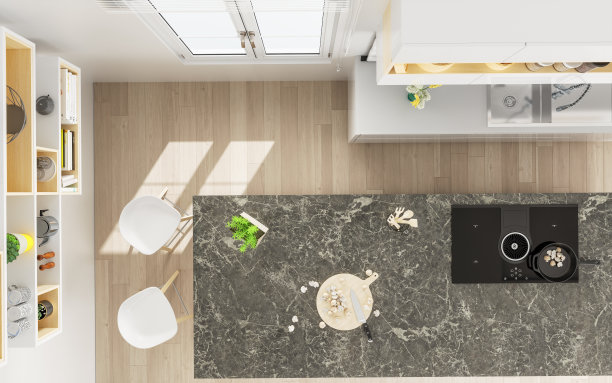 现代厨房，俯视视图图片下载