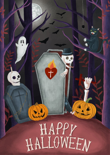 万圣节期间在墓地手绘的鬼魂图片下载