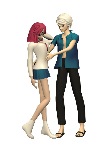 可爱的动漫情侣在温柔的拥抱。图片下载