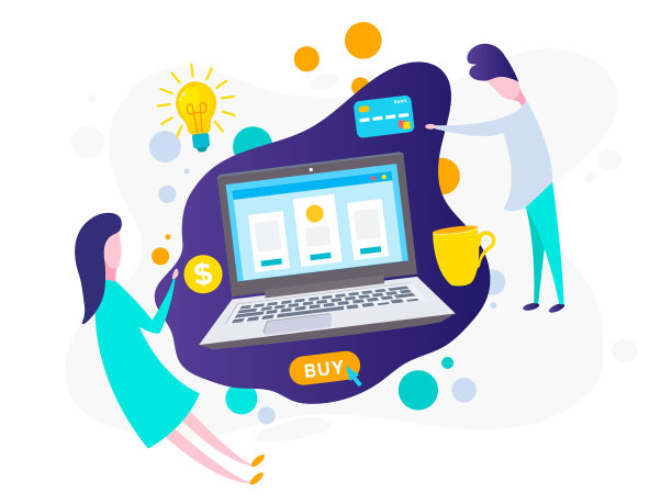 笔记本电脑与人。笔记本电脑平面插图。图片下载