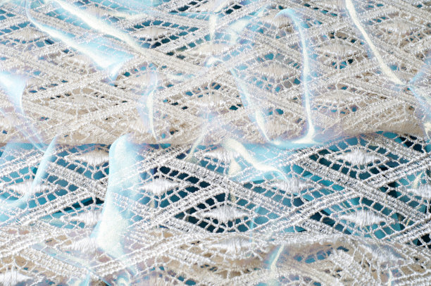 纹理背景图案。花边的白色织物。手蕾丝上的白色背景。白色饰品，婚纱面料上的刺绣，明信片，照片墙纸，海报，图片下载