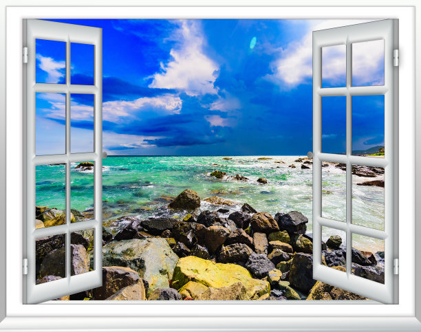 海滨长廊上的窗户图片下载