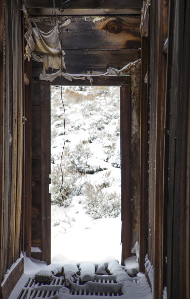 从一间废弃小屋的窗户往外看图片下载