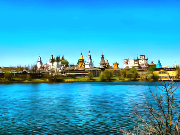 水彩画风格的数码艺术作品。令人难以置信的小镇图片下载