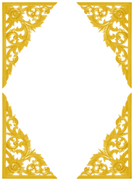 木雕金漆框图案，装饰在白色背景上图片下载