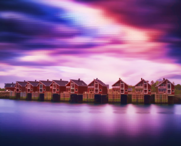 8位低保真挪威罗浮敦村舍像素插图背景图片下载