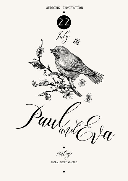 复古花卉向量盛开的早午餐婚礼邀请素材图片