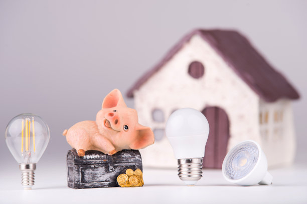 Led灯和储蓄罐躺在白色的背景上图片下载