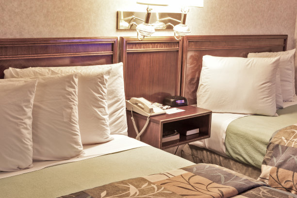 现代酒店公寓，两张特大号床。水平的形象图片下载