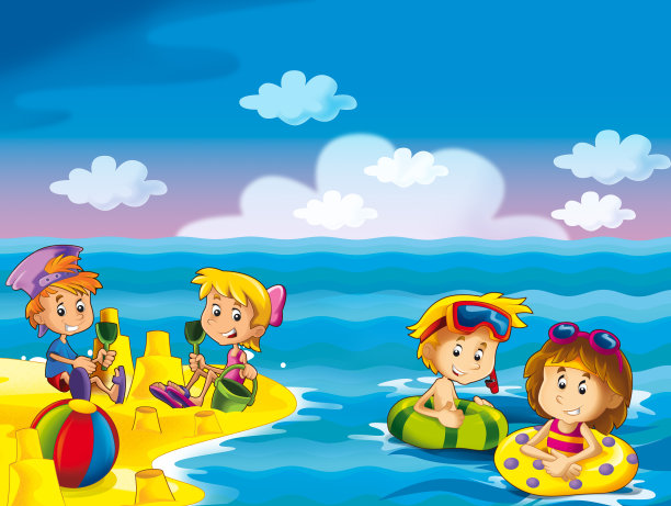 孩子们在海滩上玩耍，在海边或海边玩耍图片下载