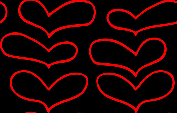 无缝模式手绘红心涂鸦风格在黑色的背景图片下载