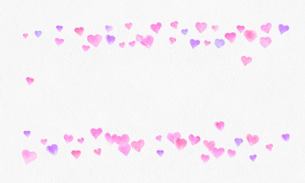 心脏形状的水彩背景。浪漫的五彩纸屑飞溅。心脏彩纸背景。落下红色和粉色的纸心。祝福婚礼卡片。2月14日。矢量插图。图片下载