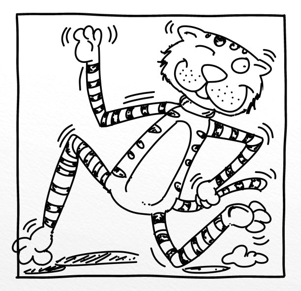 猫，条纹微笑，他跑…而且很匆忙!太晚了。图片下载