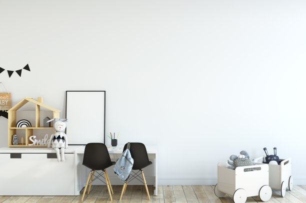 墙模型。孩子的房间内。北欧风格。3d渲染，3d插图。图片下载