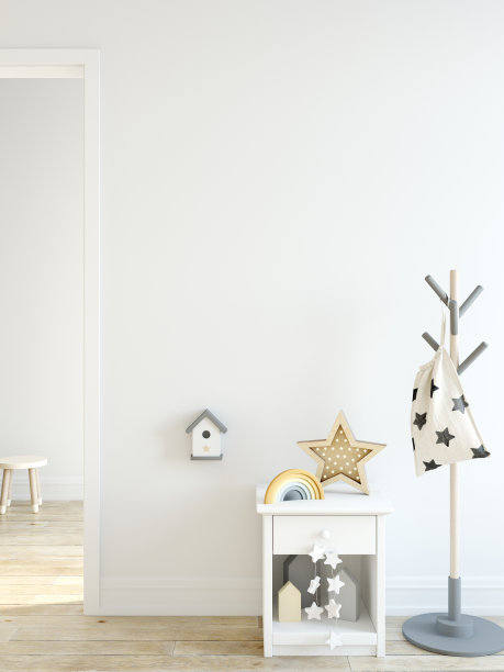墙模型。孩子的房间内。北欧风格。3d渲染，3d插图。图片下载