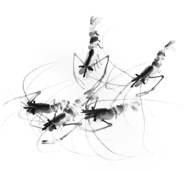 虾游水墨画素材图片