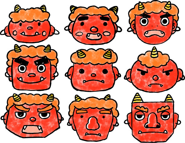 写实水彩画风格的红色妖脸集图片下载