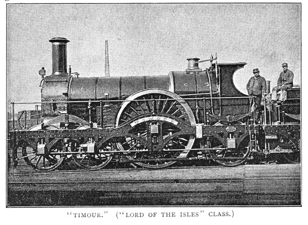 维多利亚时代黑白版画的蒸汽机被称为Timour从铁公爵级宽轨英国19世纪铁路;1892年英语了图片下载