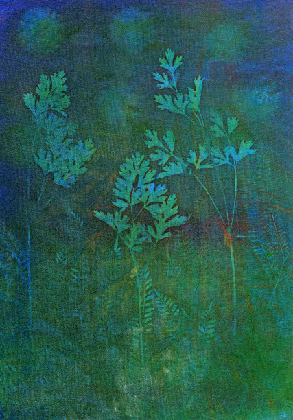 抽象的手绘绿色织物背景与树叶图片下载